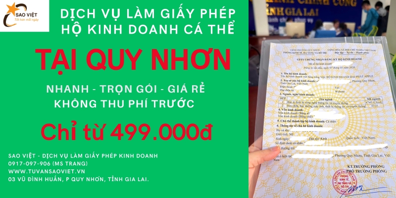 SAO VIỆT HOÀN TẤT GIẤY PHÉP HỘ KINH DOANH TẠI QUY NHƠN TRONG 03 NGÀY