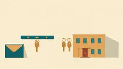 A key rack, two more keys beside it, an envelope and a building: a company with two or more members
