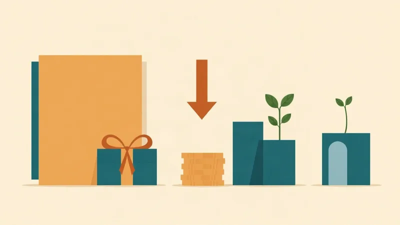 A gift box with a bow, an arrow pointing down at stacked coins and young sprouts: tax relief for new companies