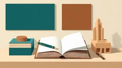 An open blank booklet with a fountain pen on a desk, books and a tower model: drafting a company charter