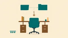 An empty chair behind a desk, a key on a dotted line between two folders: replacing the legal representative