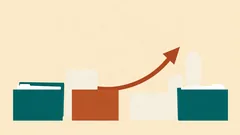 A red arrow sweeping up over folders toward pale buildings: forming a company quickly