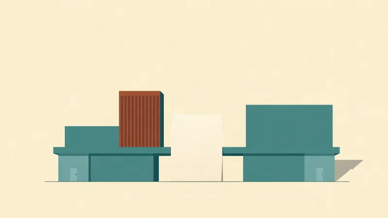 Two teal building blocks joined by a low base, a blank sheet between them: a company and its branch
