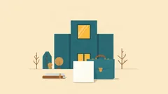 A teal building with a lit yellow window, a briefcase, a sheet and books: opening a representative office