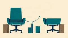 Two office chairs facing each other with a curved arrow between them: handing over the legal representative role