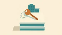 A key on a ring lying on a stack of teal folders, an office block behind: forming a two-member LLC