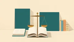 A balance scale on an open book among folders, books and a small building: legal advice on forming a company